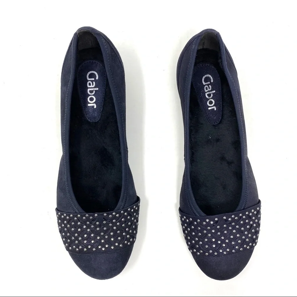 Gabor 94.160.86 navy studded faux fur lined flats